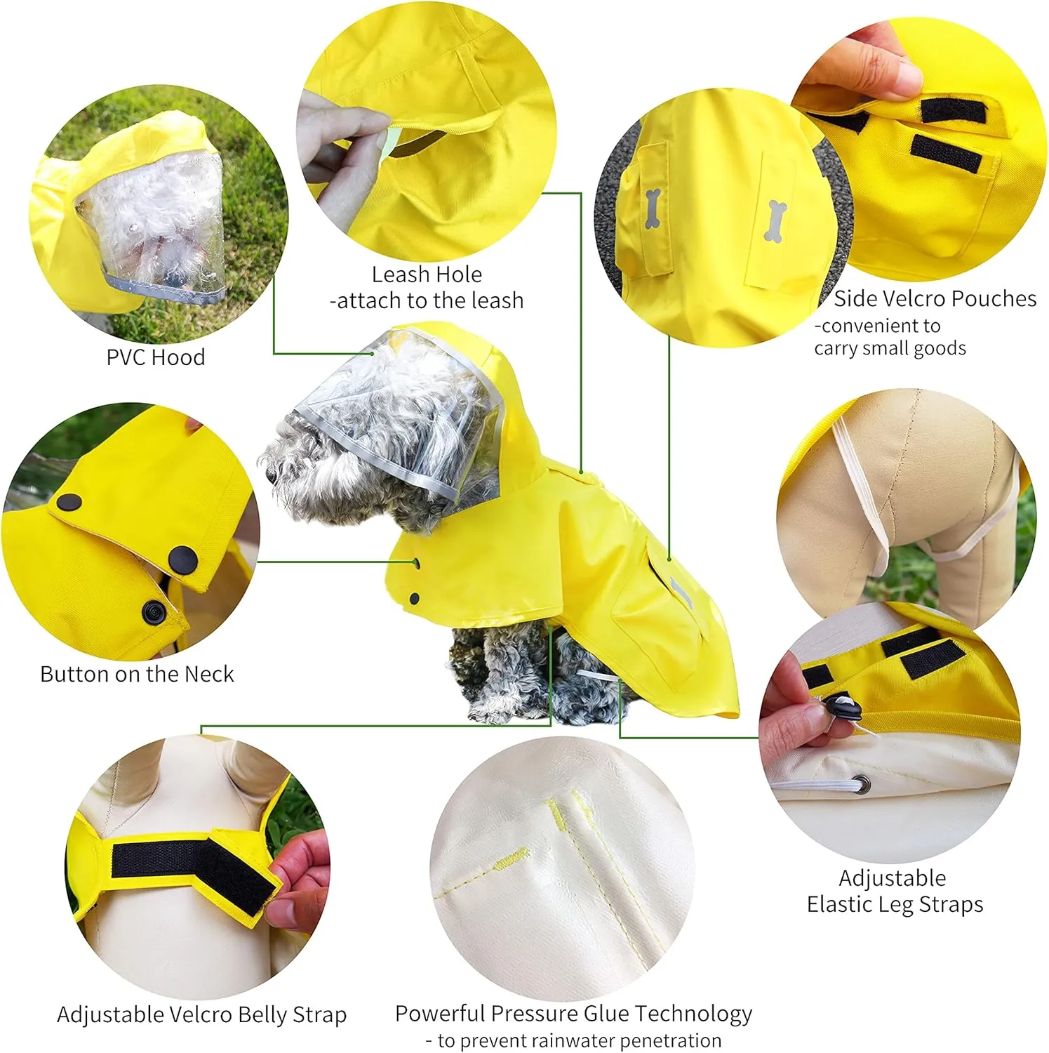 Dog Raincoat,Waterproof Rain Poncho with Hoodie, High Reflective Adjustable Pet Rain Jacket with Leash Hole for Small Medium and Large Dogs (Yellow, Medium)
