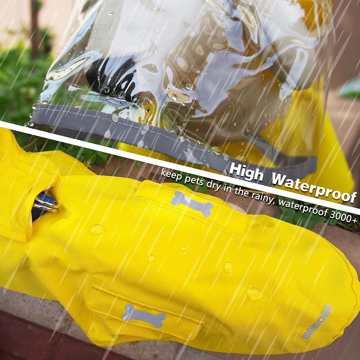 Dog Raincoat,Waterproof Rain Poncho with Hoodie, High Reflective Adjustable Pet Rain Jacket with Leash Hole for Small Medium and Large Dogs (Yellow, Medium)