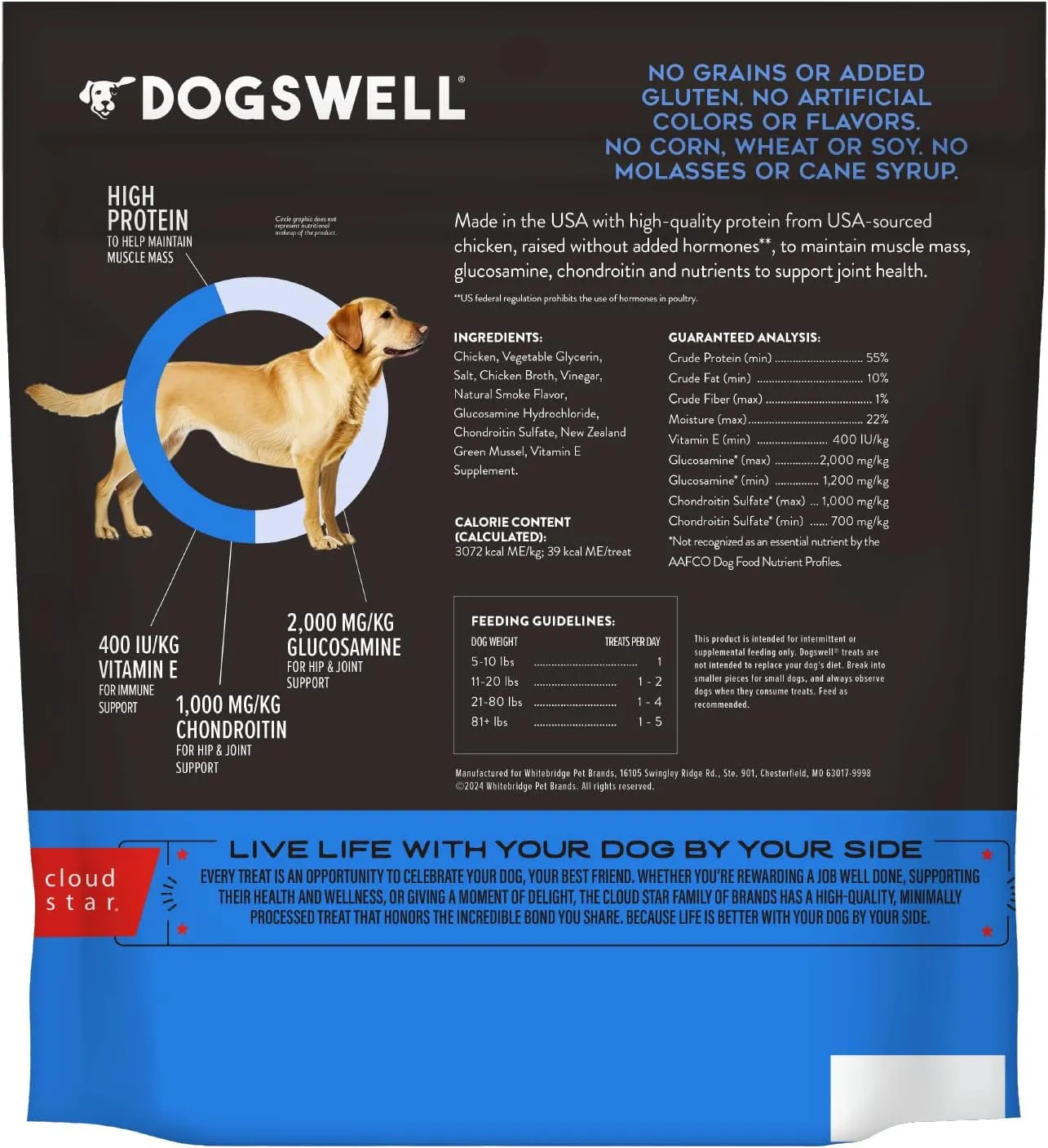 Dogswell Jerky Hip and Joint Dog Treats Grain Free Made in USA Only, Glucosamine and Chondroitin, 24 oz Chicken
