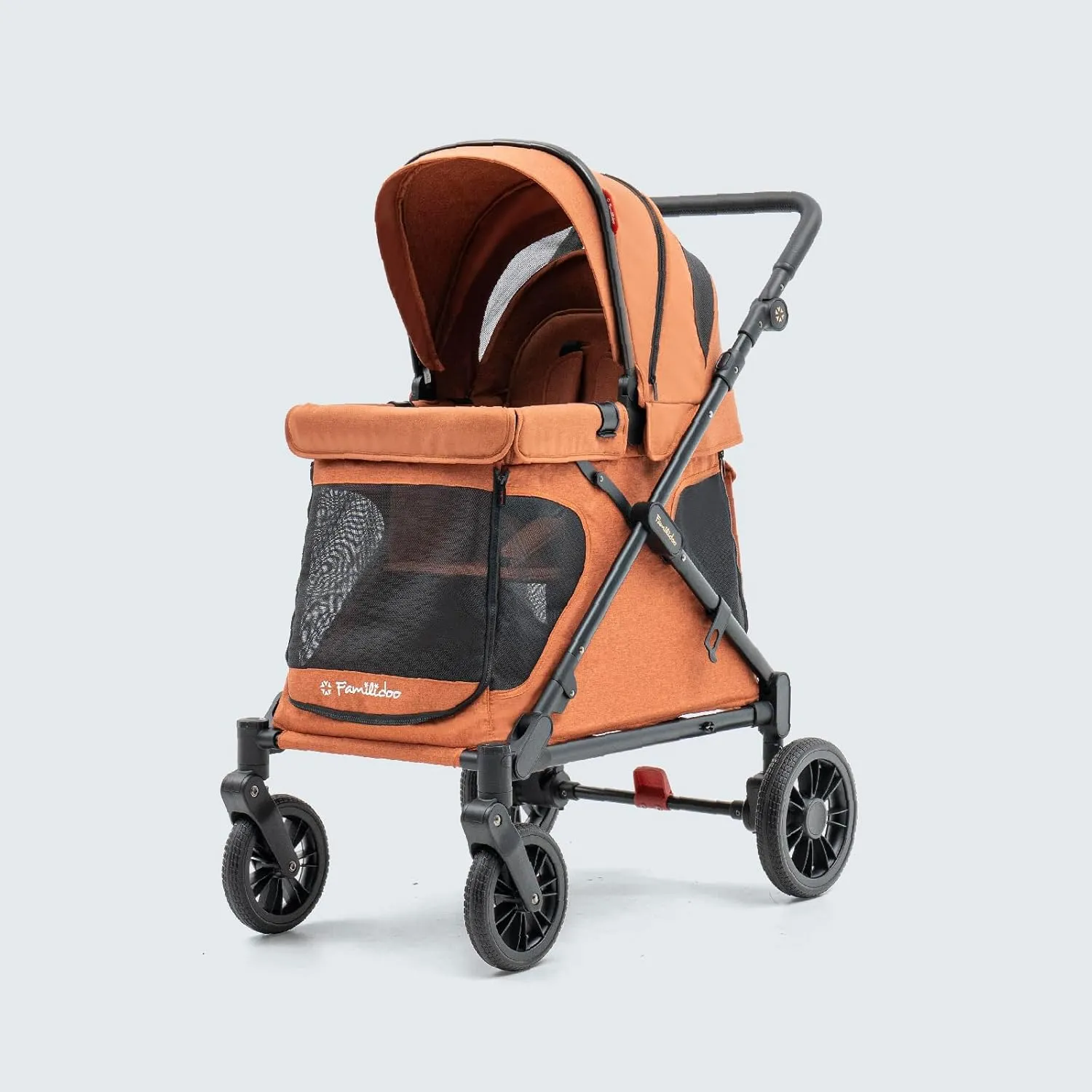 Familidoo Q1 Multi-Use Kids Wagon Stroller  Foldable, Lightweight & All-Terrain for Kids & Pets  5-Point Safety Harness, Rain Cover & Compact Travel Design  Supports Up to 132 lbs (Burnt Orange)