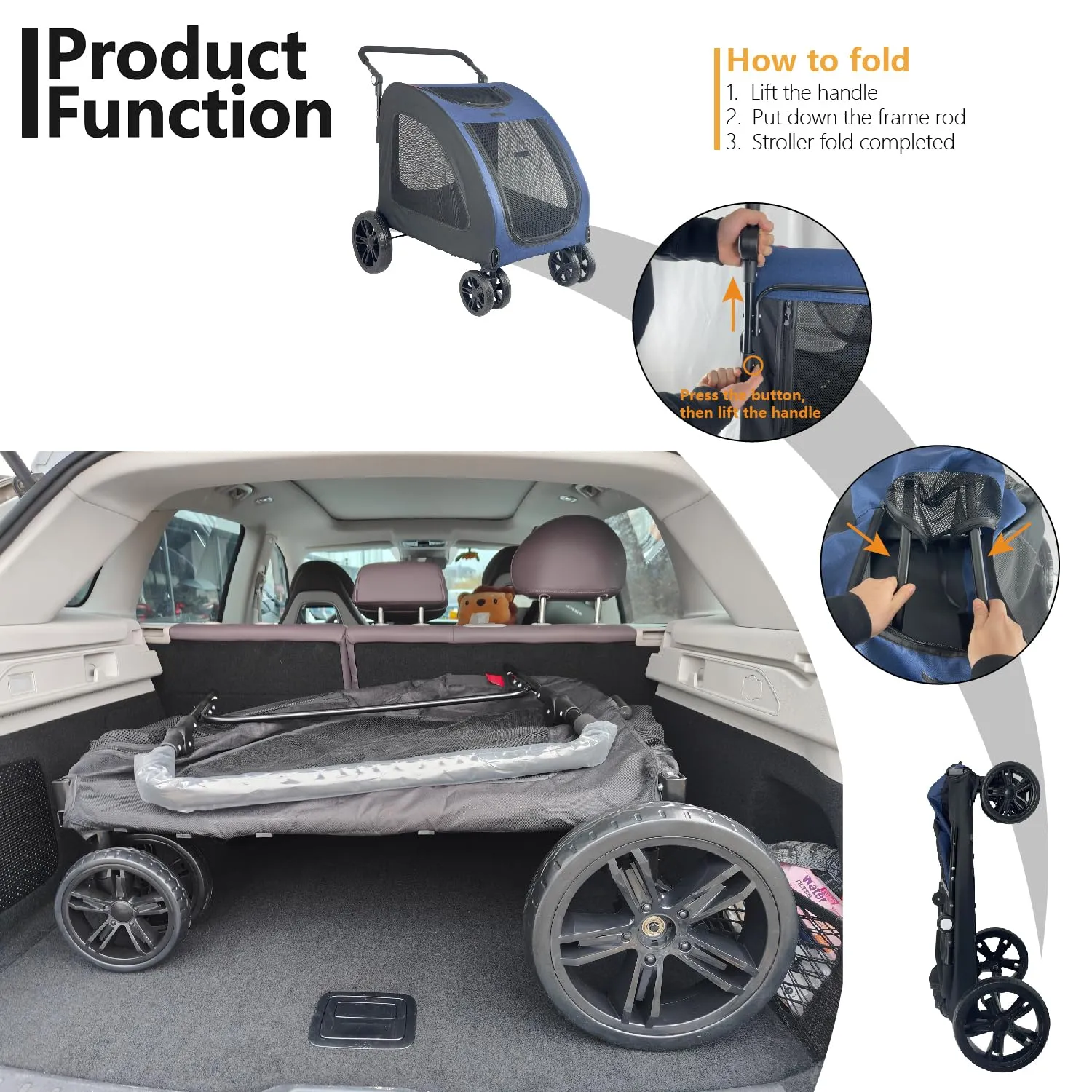 Foldable Pet Jogger Stroller for Large Dogs up to 110 lbs, Universal Wheel Dog Stroller for Single or Multiple Medium and Large Dogs(Red)