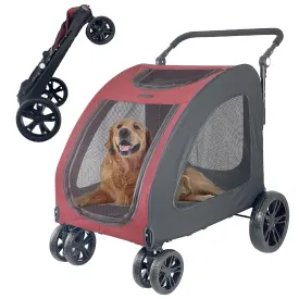 Foldable Pet Jogger Stroller for Large Dogs up to 110 lbs, Universal Wheel Dog Stroller for Single or Multiple Medium and Large Dogs(Red)
