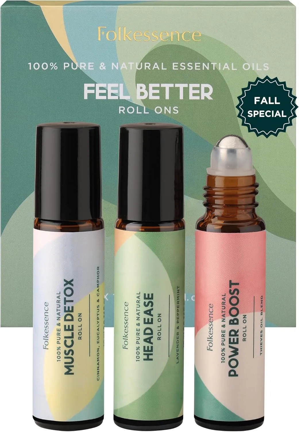 Folkulture Essential Oil Roller | Set of 3 Natural Essential Oil Roll On Blends for Skin, Massage, Relaxation | Fragrance Roll On Oils | Lavender, Peppermint, Eucalyptus, Camphor.