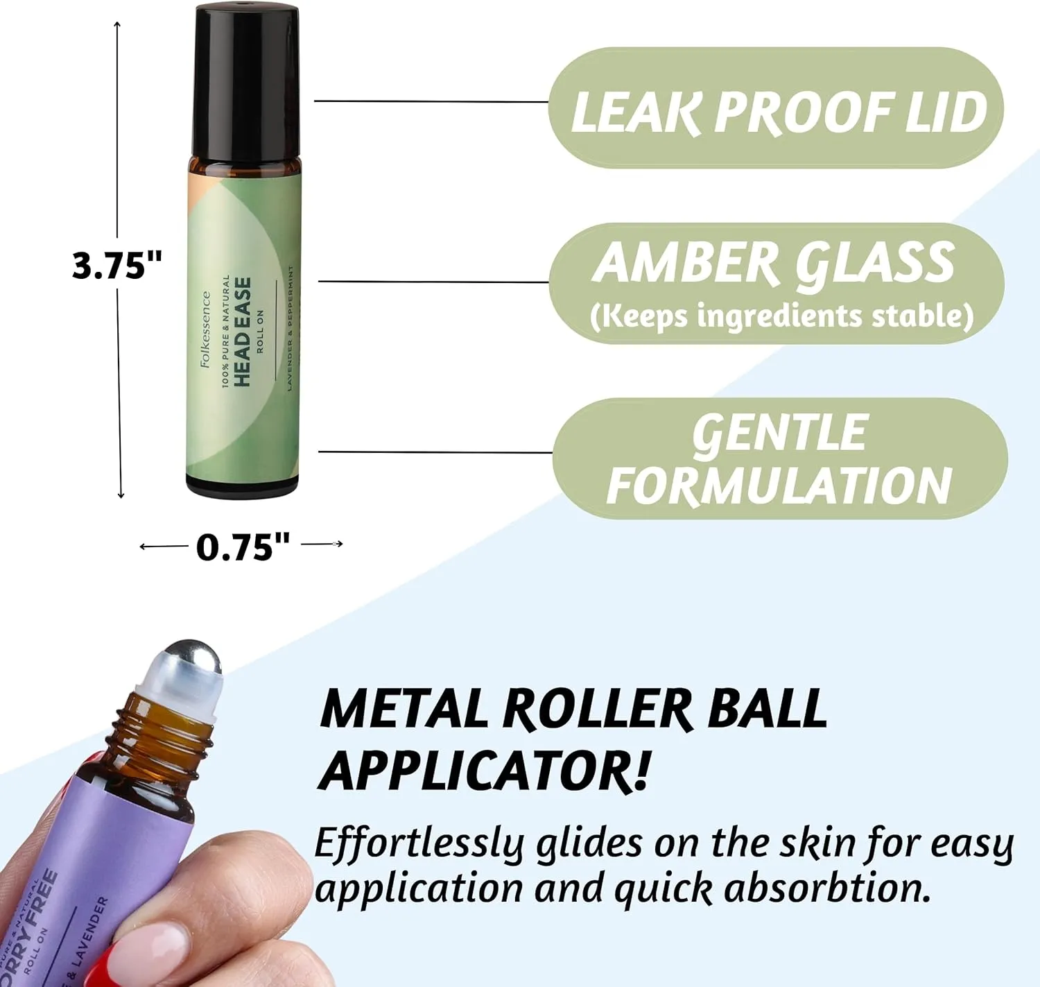 Folkulture Essential Oil Roller | Set of 3 Natural Essential Oil Roll On Blends for Skin, Massage, Relaxation | Fragrance Roll On Oils | Lavender, Peppermint, Eucalyptus, Camphor.