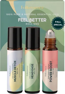 Folkulture Essential Oil Roller | Set of 3 Natural Essential Oil Roll On Blends for Skin, Massage, Relaxation | Fragrance Roll On Oils | Lavender, Peppermint, Eucalyptus, Camphor.