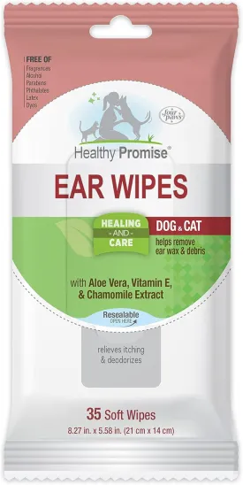 Four Paws Healthy Promise Grooming Soothing Pet Ear Cleaning Wipes, Odor Reducing & Itch Relief, 35 Count