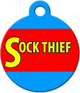 Funny Dog Cat Pet ID Tag - Sock Thief - Personalize Colors and Your Pet Info