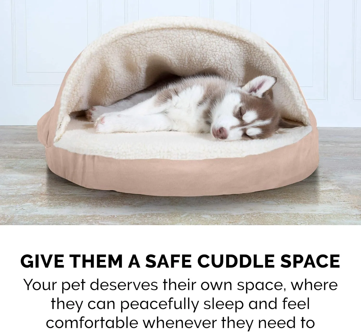 Furhaven 35" Round Memory Foam Dog Bed for Large/Medium Dogs w/ Removable Washable Cover, For Dogs Up to 50 lbs - Sherpa & Suede Snuggery - Cream, 35-inch