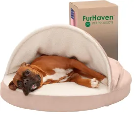 Furhaven 35" Round Memory Foam Dog Bed for Large/Medium Dogs w/ Removable Washable Cover, For Dogs Up to 50 lbs - Sherpa & Suede Snuggery - Cream, 35-inch