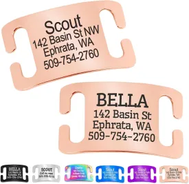 GoTags Slide-On Pet ID Tags, Curved Personalized Dog and Cat, Silent, No Noise Stainless Steel, Custom Engraved in 4 Sizes for Large and Small Pets, Rose Gold