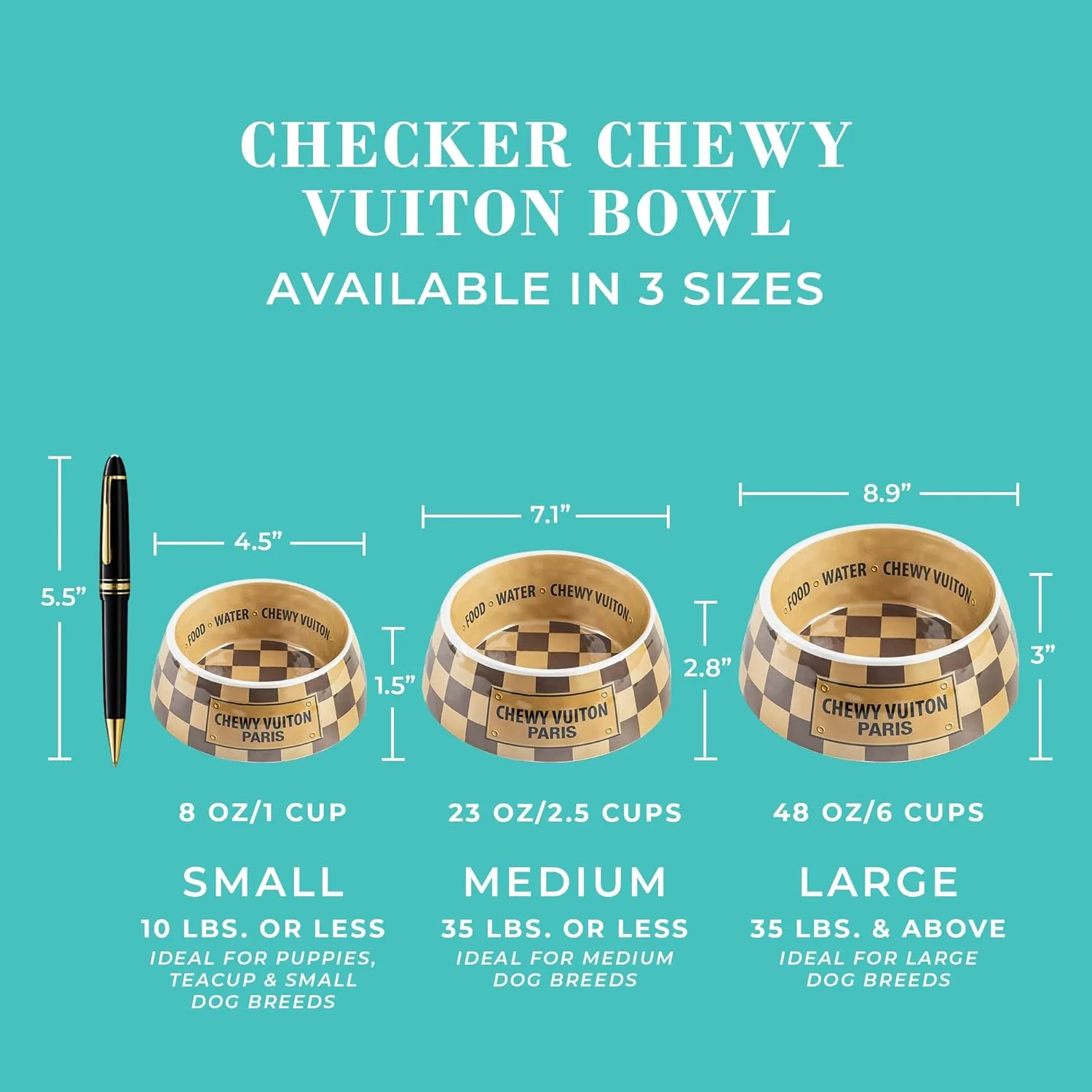 Haute Diggity Dog Checker Chewy Vuiton Dog Bowl - Medium