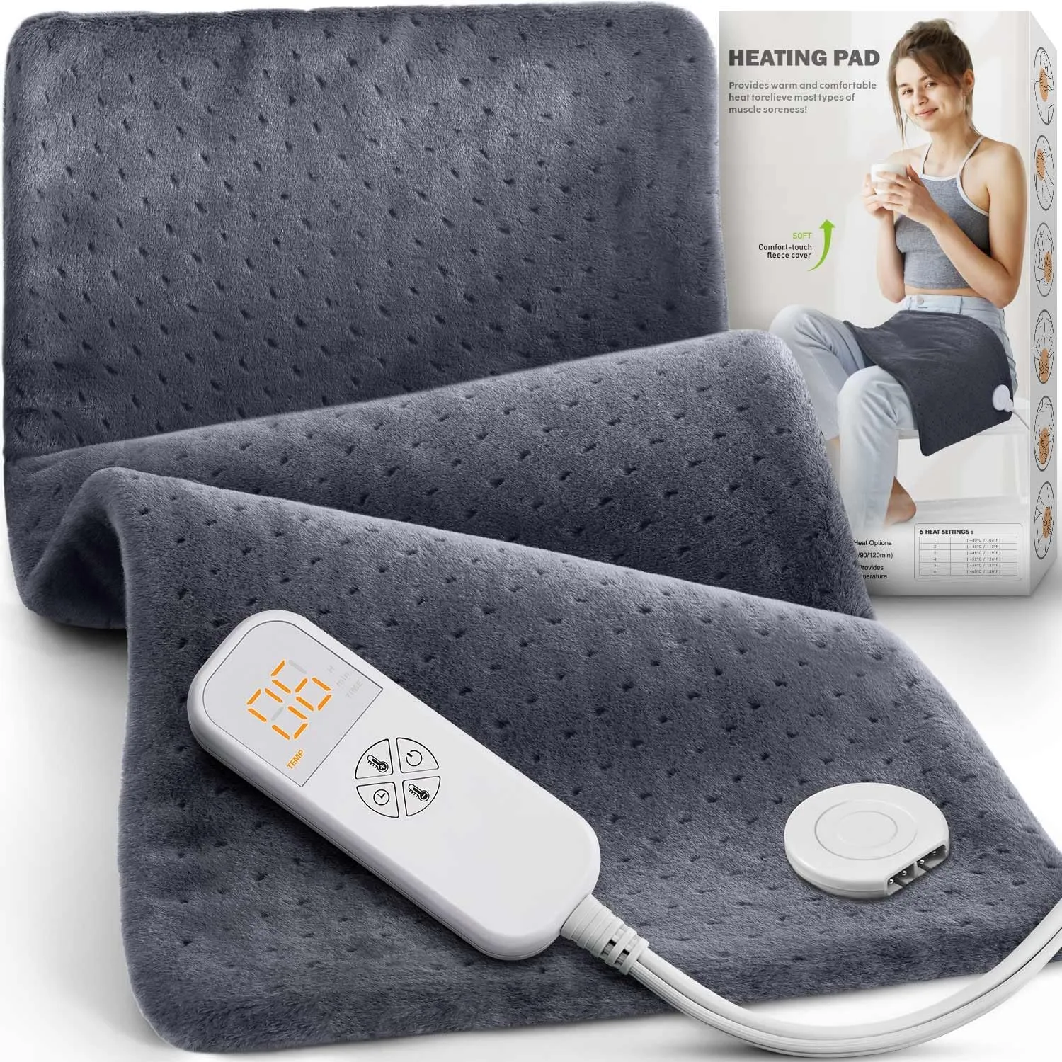 Heating Pad for Back Pain & Cramps - Electric Heating Pads for Neck, Shoulder, Fathers Mothers Day Gifts for Women, Men, Dad, Mom, Auto-Off,Machine Washable, Moist Dry Heat Options, Extra Large 12x24