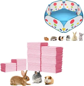 L Portable Small Animals Playpen, Outdoor/Indoor Pop Open Pet Exercise Fence & 100pcs Rabbit Pee Pads, Pet Toilet/Potty Training Pads, Super Absorbent Guinea Pig Disposable Diaper