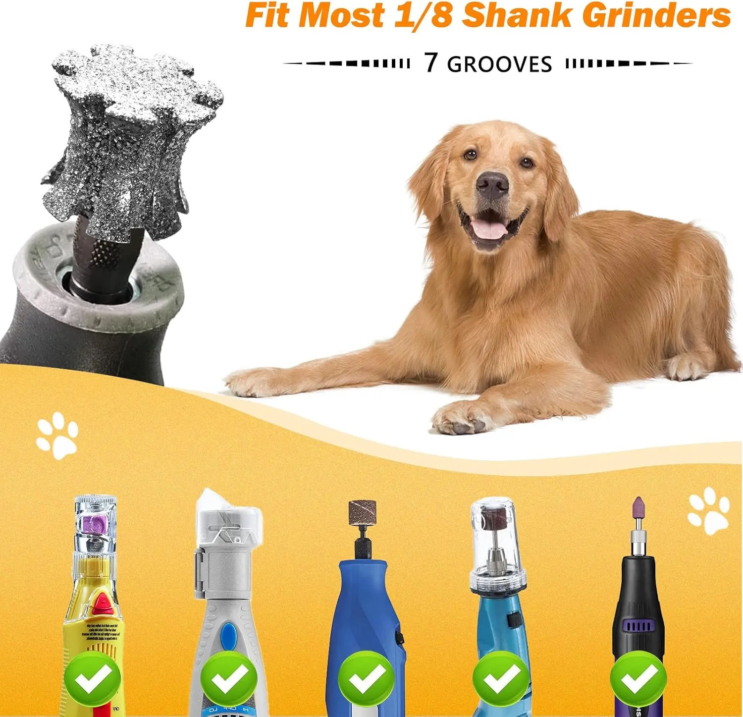 LENONG Fast Cooling Pet Nail Grinder Bit Sawtooth Tip, Anti-Clogging Diamond Dog Nail Head with Steel Brush for 1/8" Dremel Rotary Tools and Most Brands