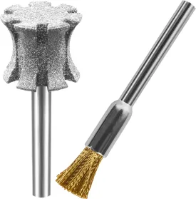 LENONG Fast Cooling Pet Nail Grinder Bit Sawtooth Tip, Anti-Clogging Diamond Dog Nail Head with Steel Brush for 1/8" Dremel Rotary Tools and Most Brands