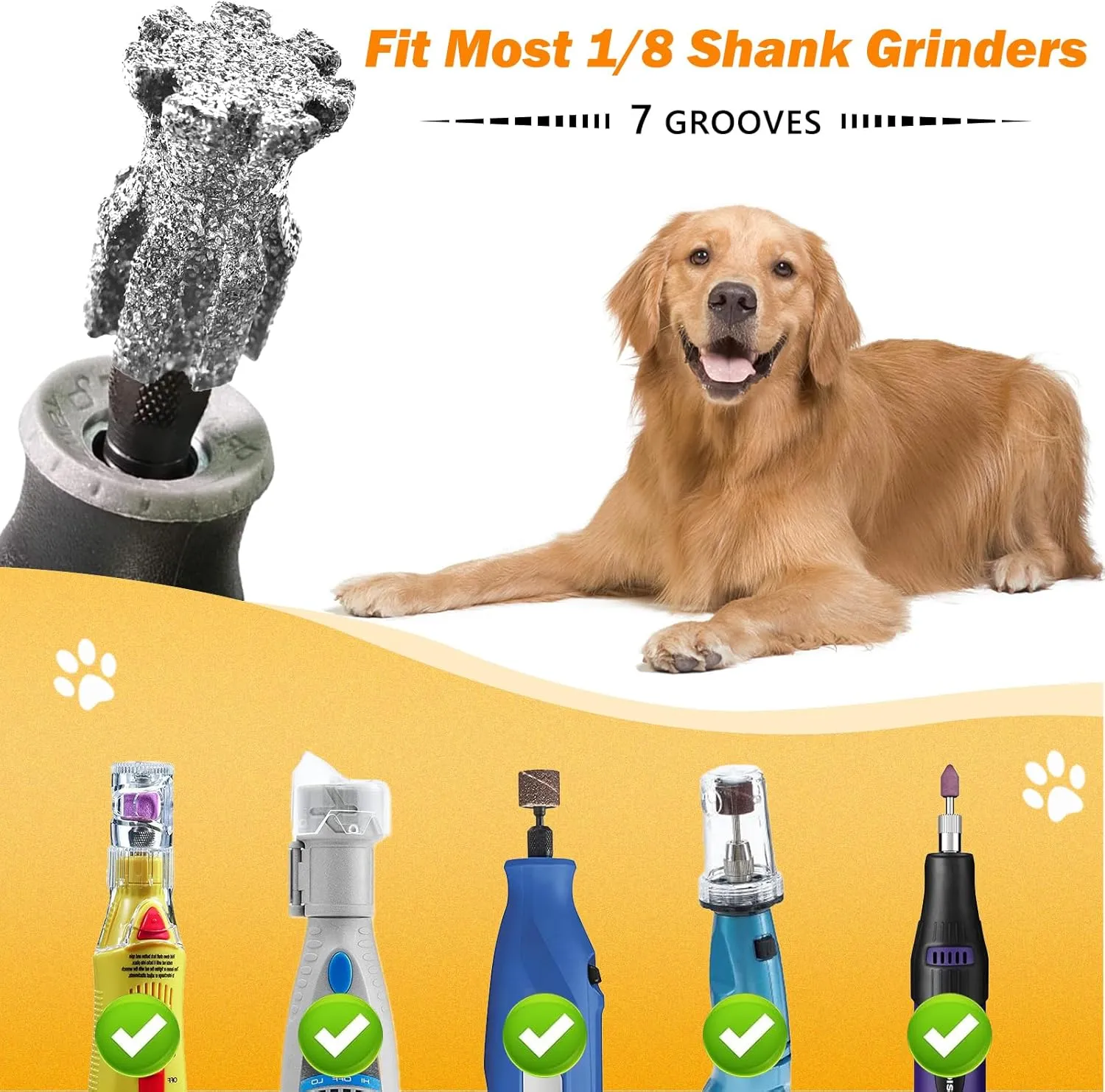 LENONG Fast Cooling Pet Nail Grinder Tip Sawtooth Bit, Anti-Clogging Diamond Dog Nail Grinder Head with Steel Brush for 1/8" Dremel Rotary Tools and Most Brands