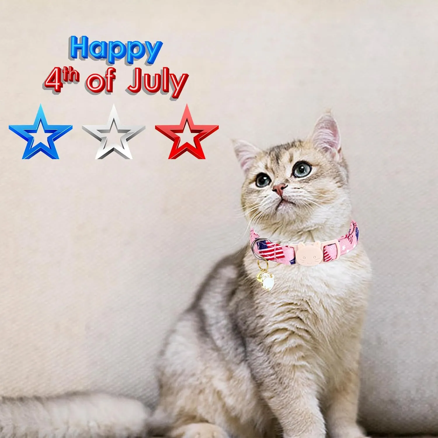 Lionheart glory American Flag Cat Collar Breakaway with Bell & Pendant Blue 4 of July Kitten Collars Soft Adjustable Safety 2 Pack Cat Collars for Cats Pet Gift Cute Patriotic Collars Summer Spring