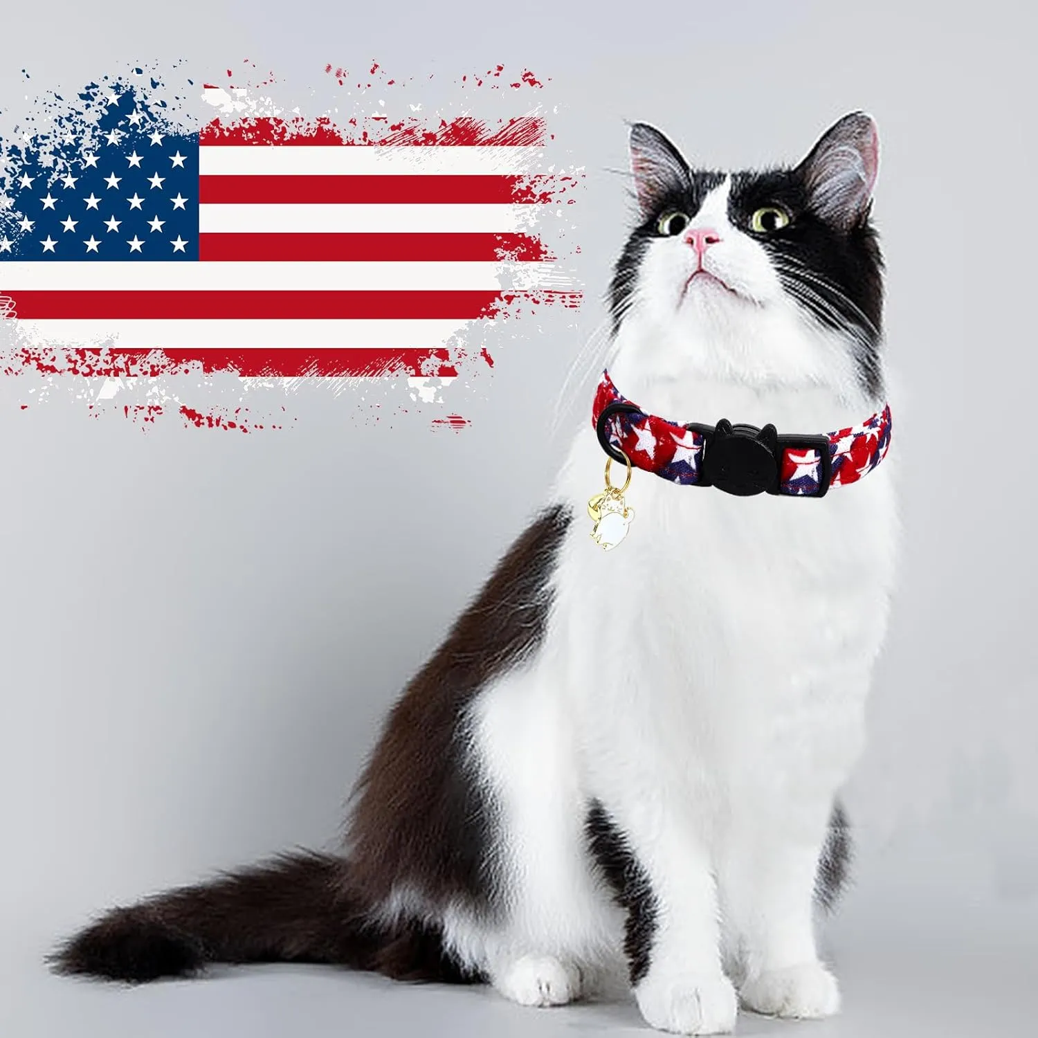 Lionheart glory American Flag Cat Collar Breakaway with Bell & Pendant Blue 4 of July Kitten Collars Soft Adjustable Safety 2 Pack Cat Collars for Cats Pet Gift Cute Patriotic Collars Summer Spring