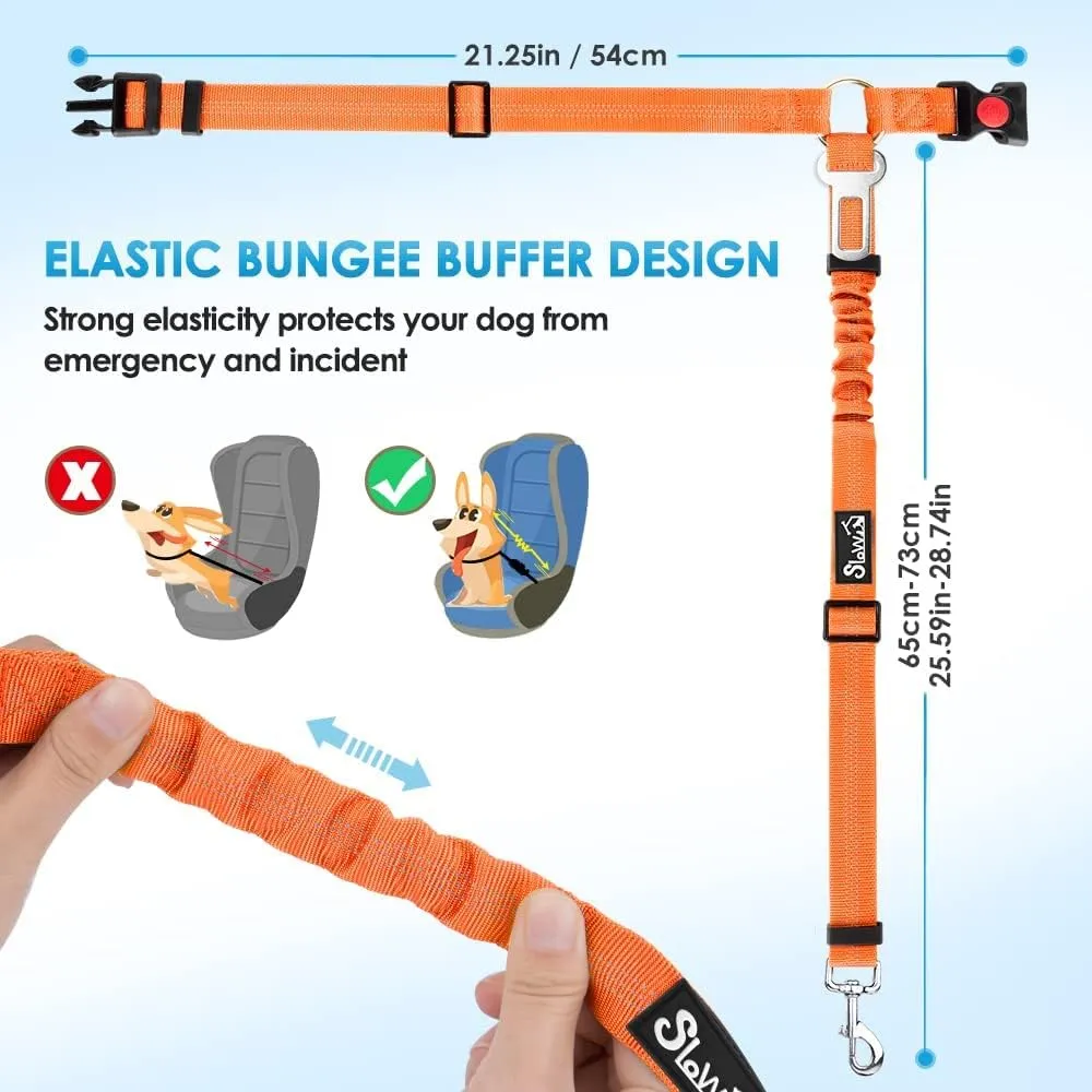 Lukovee Dog Car Seat Belt, 2 Pack Headrest Restraint Seatbelt, Adjustable Pet Safety Leads with Reflective Elastic Bungee for Dog Harness Collar Travel Daily Use (Orange,Headrest   Clip)
