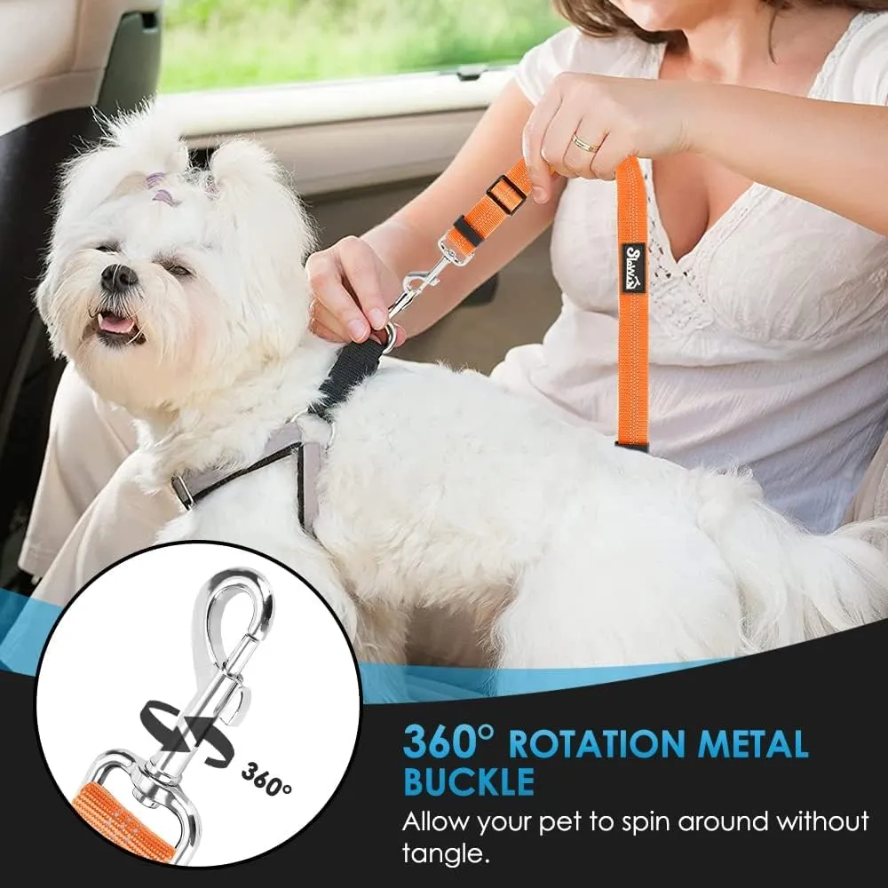 Lukovee Dog Car Seat Belt, 2 Pack Headrest Restraint Seatbelt, Adjustable Pet Safety Leads with Reflective Elastic Bungee for Dog Harness Collar Travel Daily Use (Orange,Headrest   Clip)