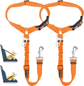 Lukovee Dog Car Seat Belt, 2 Pack Headrest Restraint Seatbelt, Adjustable Pet Safety Leads with Reflective Elastic Bungee for Dog Harness Collar Travel Daily Use (Orange,Headrest   Clip)