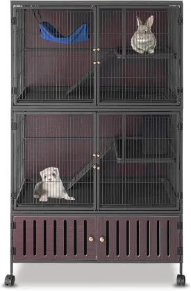 Metal Ferret Cage, 5-Level Rolling Chinchilla Cage, Small Animal Mansion with Hammock, Lockable Storage&Ramps, Multi-Species Habitat for Ferret, Chinchilla, Guinea Pig, Pet Rat