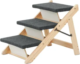 MEWANG Wood Pet Stairs/Pet Steps - Foldable 3 Levels Dog Stairs & Ramp Perfect for Beds and Cars - Portable Dog/Cat Ladder Up to 110 Pounds
