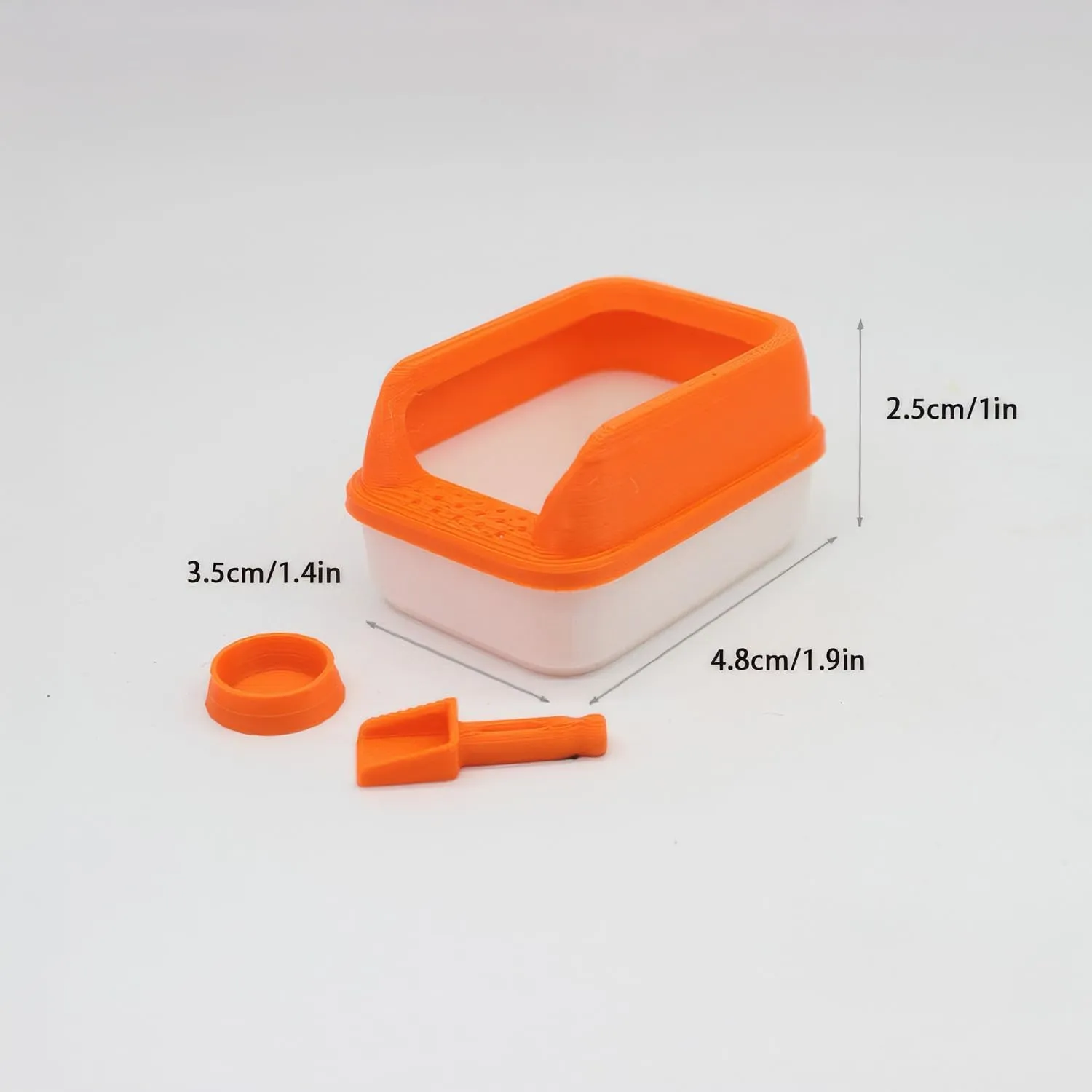 Miniature Cat Litter Box for Dollhouse Decor | 1:12 Scale Pet Accessory with Scooper | Realistic Dollhouse Miniatures (Orange)