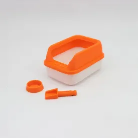 Miniature Cat Litter Box for Dollhouse Decor | 1:12 Scale Pet Accessory with Scooper | Realistic Dollhouse Miniatures (Orange)