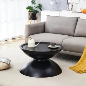 Modern Round Coffee Tables with Metal Bases, Marble-Like Tops, Cat Bed Included, Space Saving Living Area Furnishing Chic Storage, Frame, Pet- Design