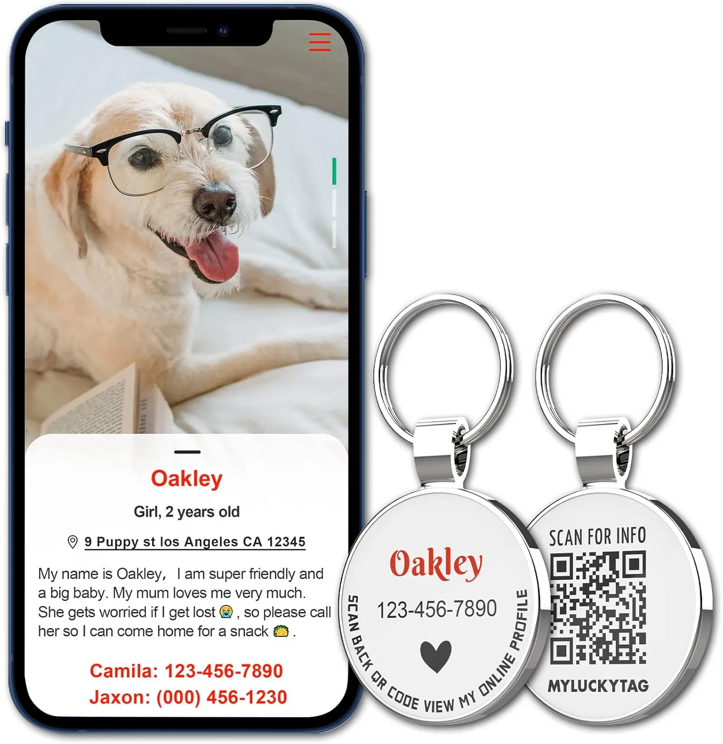 MYLUCKYTAG QR Code Personalized Pet ID Tags Dog Tags - Pet Online Profile - Scan QR Receive Instant Pet Location Alert Email