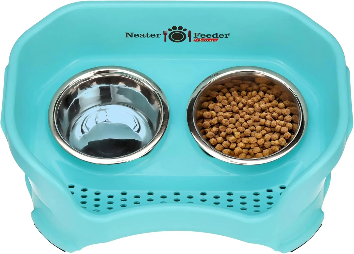 Neater Feeder Deluxe Mess Proof Dog Bowls Elevated for Small Breed  Made in USA  No Spill Raised Dog Food Bowl Stand  Stainless Steel Food and Water Bowl Set, Pet Feeding Station, Aquamarine
