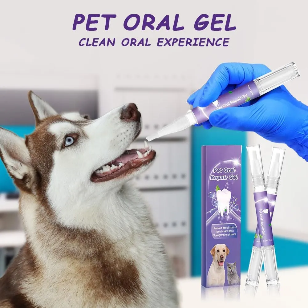 Pet Oral Repair Gel for Dogs, 2025 New Pet Oral Restoration Whitening Gels, Dog Teeth Cleaning Pen, Pet Teeth Care Gels Cleaner Teeth & Fresher Breath, Pets Toothbrush Pen for Dogs & Cats (3)