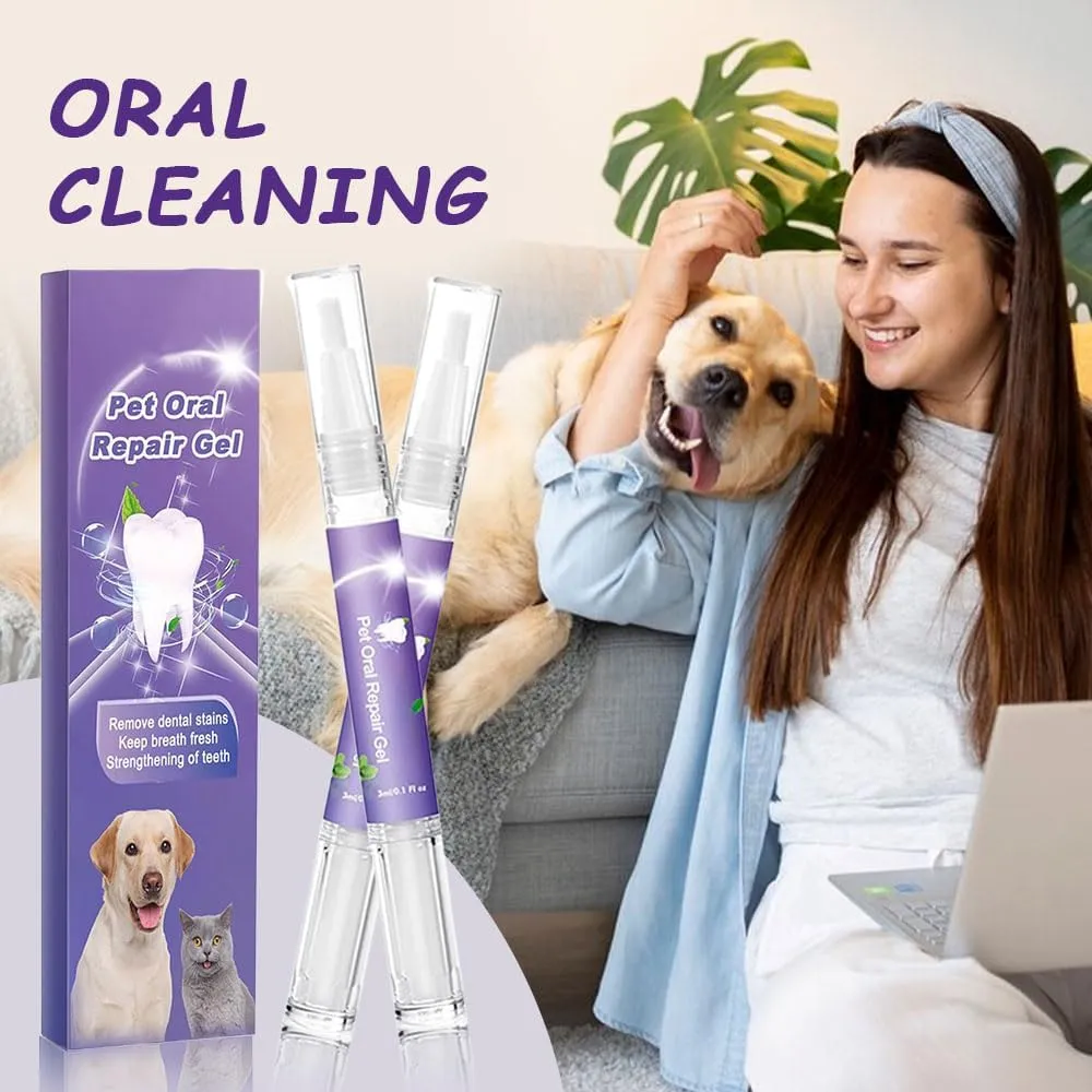 Pet Oral Repair Gel for Dogs, 2025 New Pet Oral Restoration Whitening Gels, Dog Teeth Cleaning Pen, Pet Teeth Care Gels Cleaner Teeth & Fresher Breath, Pets Toothbrush Pen for Dogs & Cats (3)