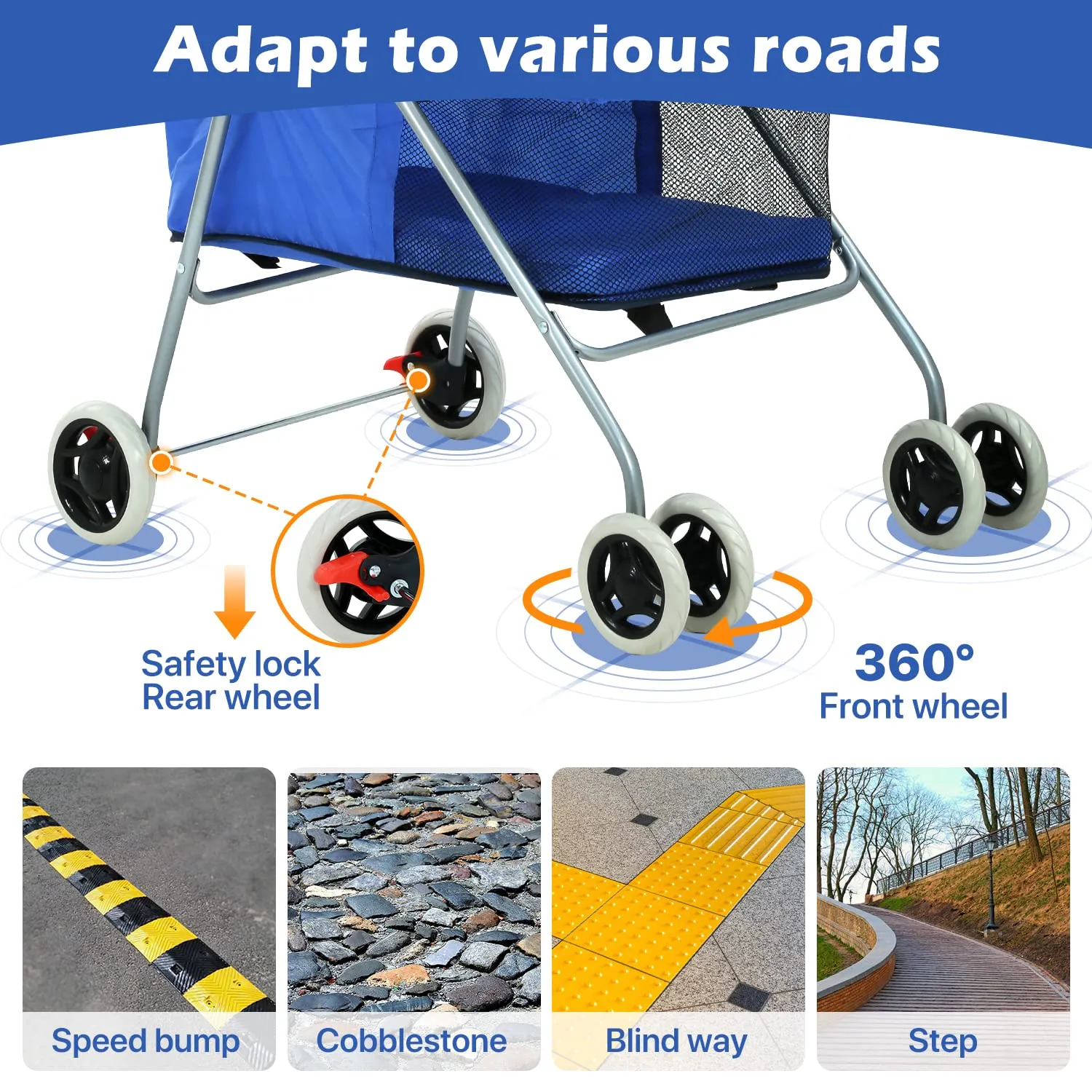 Pet Stroller Jogger Folding Travel Carrier 4 Wheels Cat & Dog Stroller with Cup Holder - 35 Pound Capacity, Blue