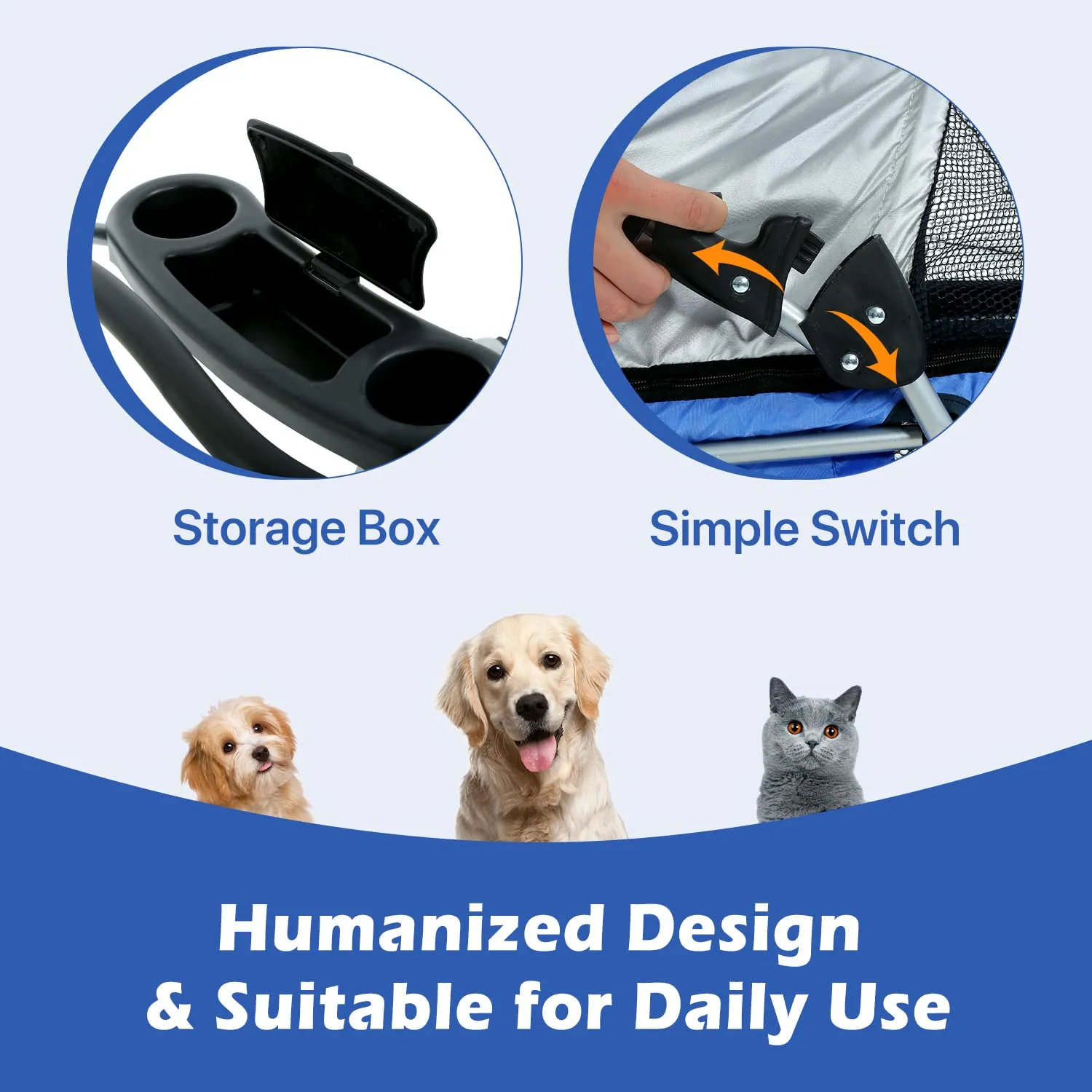 Pet Stroller Jogger Folding Travel Carrier 4 Wheels Cat & Dog Stroller with Cup Holder - 35 Pound Capacity, Blue