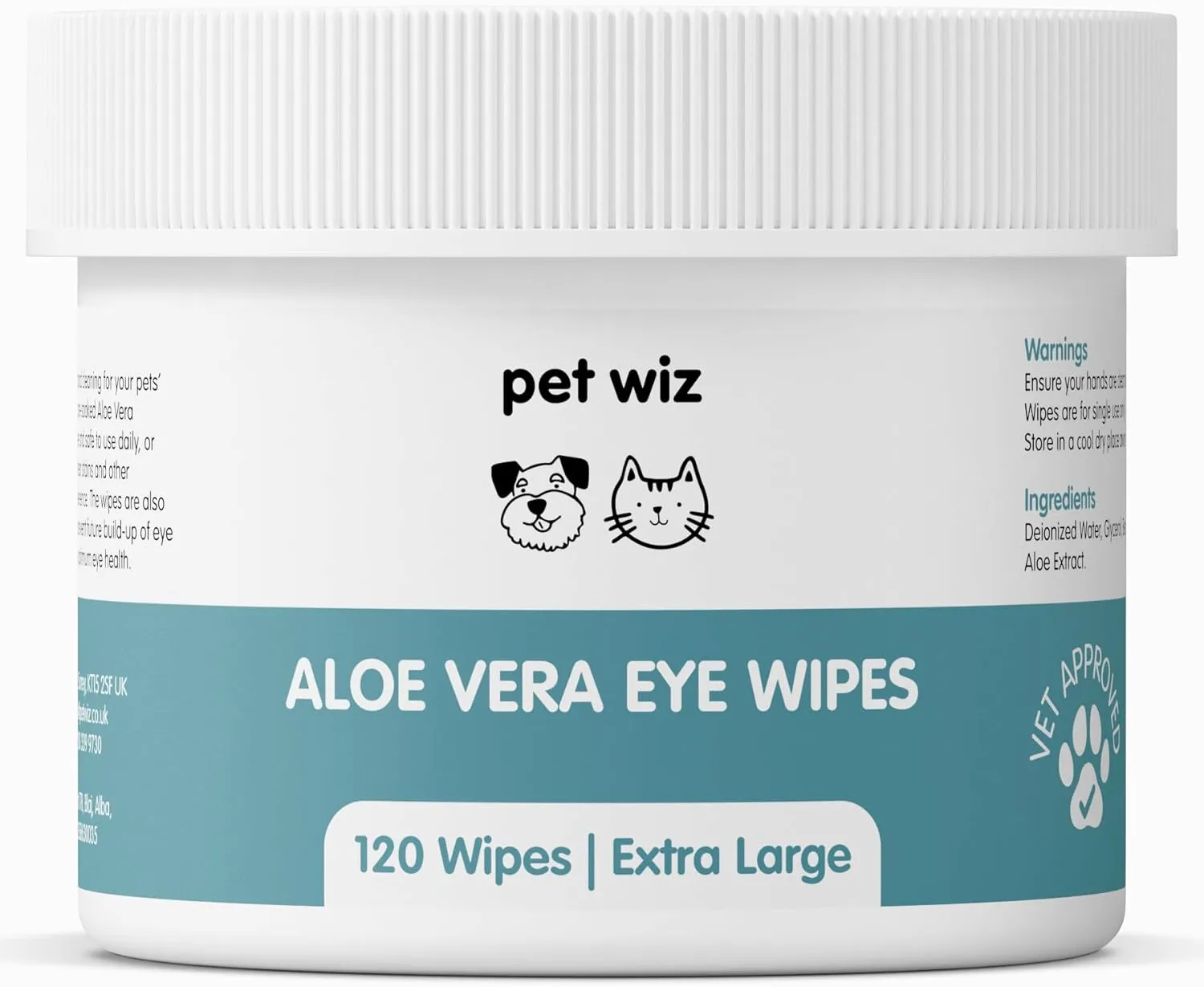 pet wiz Aloe Vera Eye Wipes for Cleaning Dogs & Cats - Extra Large