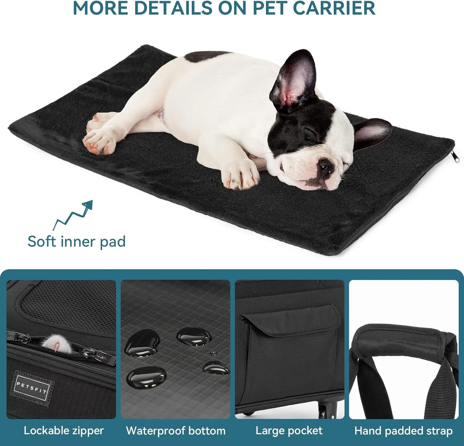 PETSFIT Extra Large Pet Carrier with Wheels- Rolling Dog Carrier for 2 Small Dogs, Large Cat Carrier on Wheels with Adjustable Safety Rope & Waterproof Bottom (  )
