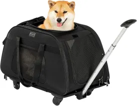 PETSFIT Extra Large Pet Carrier with Wheels- Rolling Dog Carrier for 2 Small Dogs, Large Cat Carrier on Wheels with Adjustable Safety Rope & Waterproof Bottom (  )