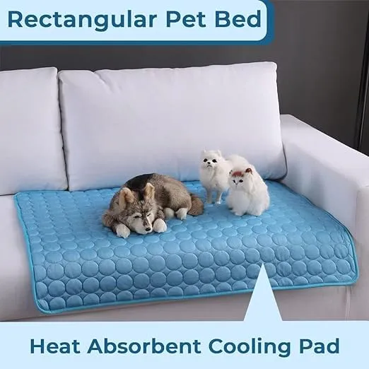 Petvit Rectangular Dog & Cat Bed|Premium Cool Ice Silk with Polyester with Bottom Mesh|Multi-Utility Self-Cooling Pad for Dog & Cat|Light-Weight & Durable Dog Bed|ZQCJ001B-XS|Blue