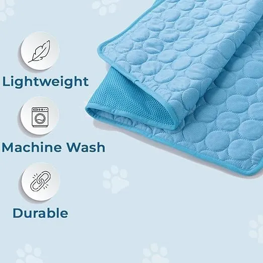 Petvit Rectangular Dog & Cat Bed|Premium Cool Ice Silk with Polyester with Bottom Mesh|Multi-Utility Self-Cooling Pad for Dog & Cat|Light-Weight & Durable Dog Bed|ZQCJ001B-XS|Blue