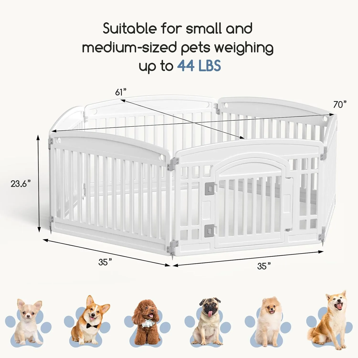 Plastic Dog Playpen | 4-Panel 24" Safe & Secure Indoor/Outdoor Pet Fence | Folding & Portable | Ideal for Small Dogs | Easy to Clean White