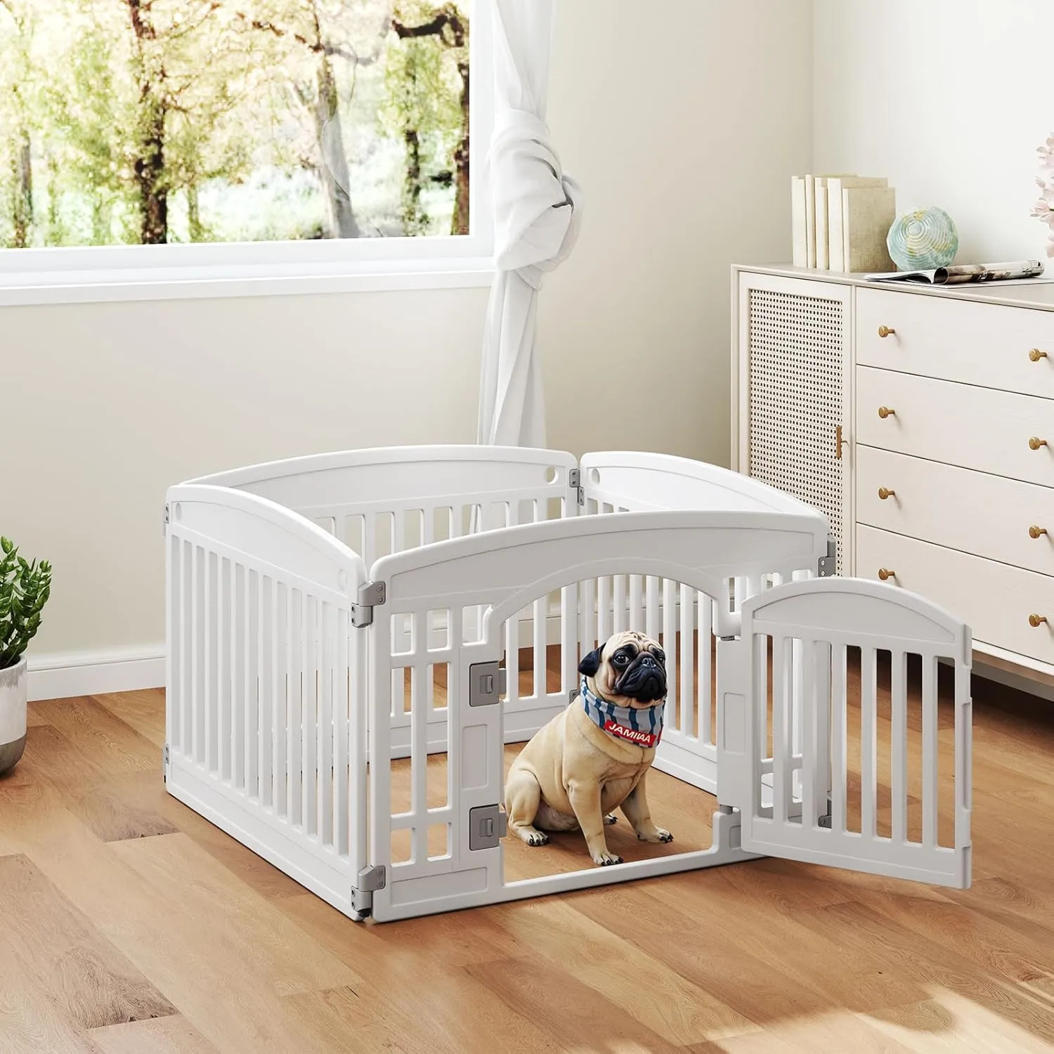 Plastic Dog Playpen | 4-Panel 24" Safe & Secure Indoor/Outdoor Pet Fence | Folding & Portable | Ideal for Small Dogs | Easy to Clean White