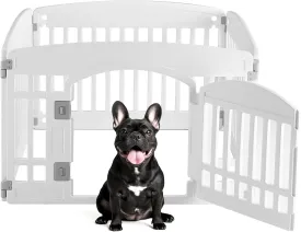 Plastic Dog Playpen | 4-Panel 24" Safe & Secure Indoor/Outdoor Pet Fence | Folding & Portable | Ideal for Small Dogs | Easy to Clean White