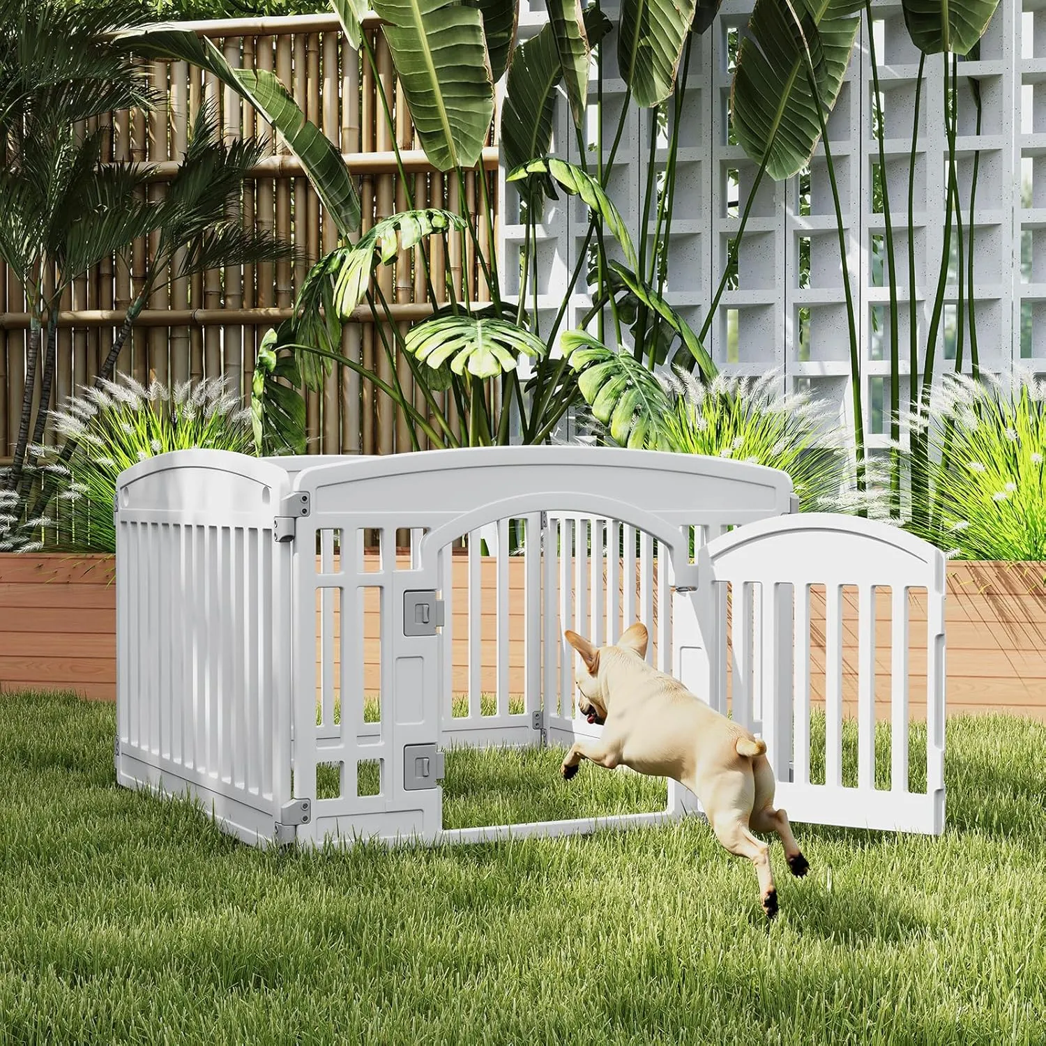 Plastic Dog Playpen | 4-Panel 24" Safe & Secure Indoor/Outdoor Pet Fence | Folding & Portable | Ideal for Small Dogs | Easy to Clean White