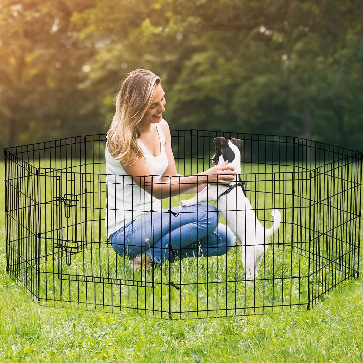 Puppy Pet Playpen 8 Panel 24 Inch Indoor Outdoor Metal Portable Folding Animal Exercise Dog Fence Ideal for Pet Animals Dog Cat Rabbit Breed Puppy (24" x 24" x 8)