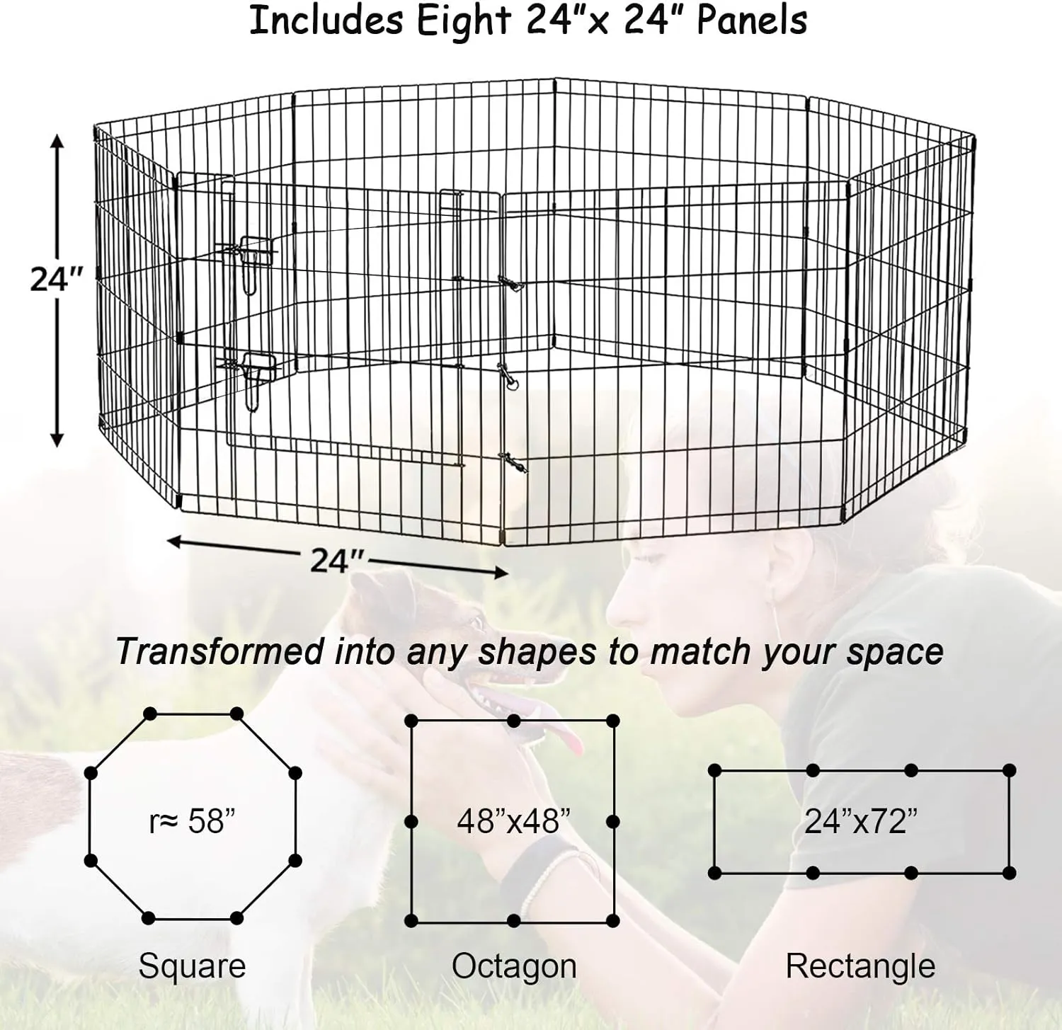 Puppy Pet Playpen 8 Panel 24 Inch Indoor Outdoor Metal Portable Folding Animal Exercise Dog Fence Ideal for Pet Animals Dog Cat Rabbit Breed Puppy (24" x 24" x 8)