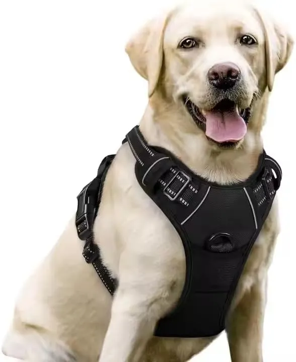 Reflective Dog Harness Set, No-Pull, Adjustable, with Leash and Handle (Black) - E.S.E - Elite Smart Essentials