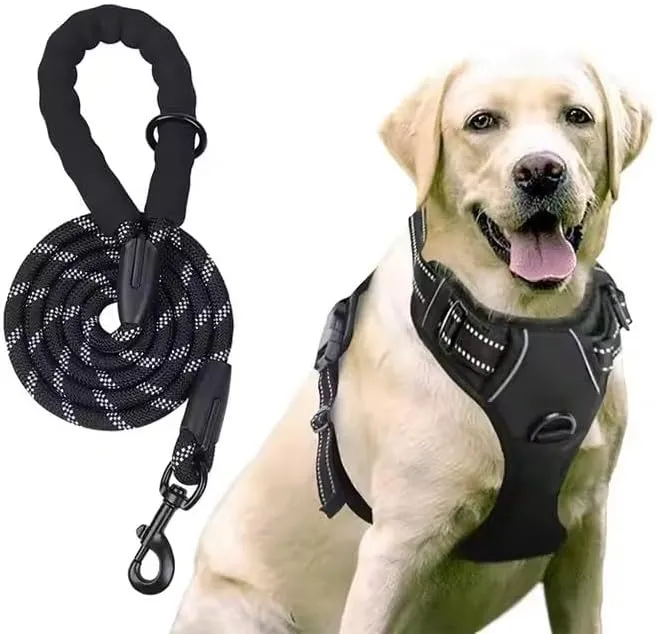 Reflective Dog Harness Set, No-Pull, Adjustable, with Leash and Handle (Black) - E.S.E - Elite Smart Essentials