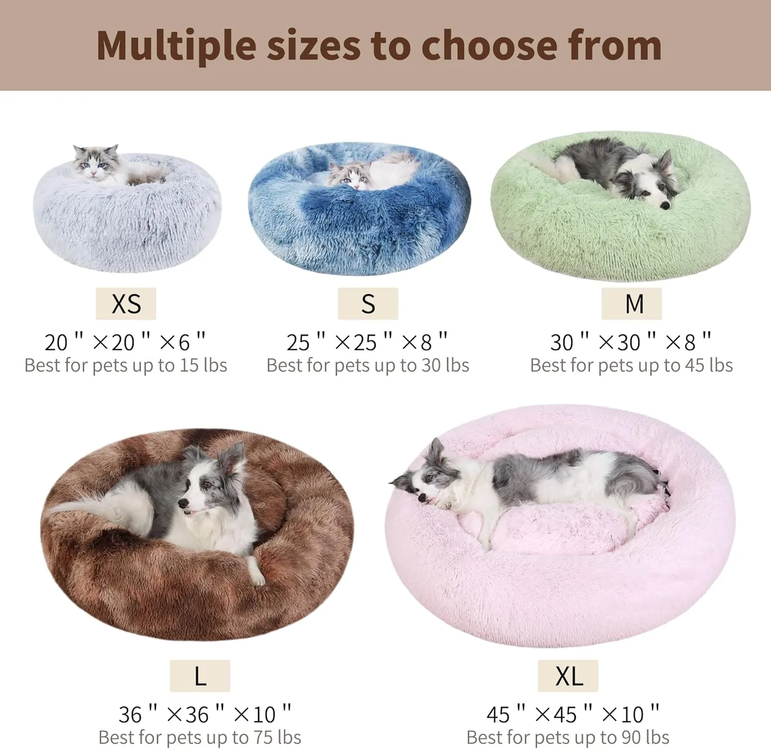 Round Calming Dog & Cat Bed, Anti-Anxiety Donut Cuddler Warming Cozy Soft Round Bed, Fluffy Faux Fur Plush Cushion Bed, Washable Soft Warm Pet Bed with Non-Slip Bottom (Blue, S(25*25*8in))